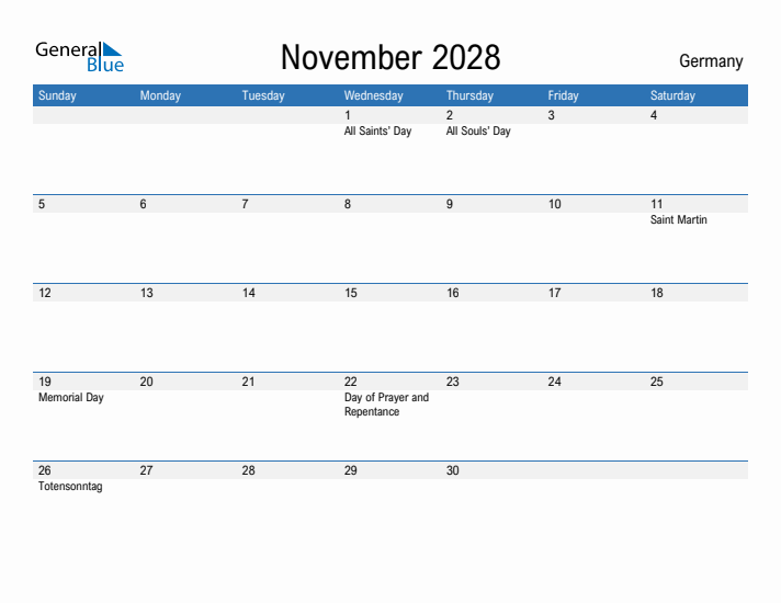 Fillable November 2028 Calendar