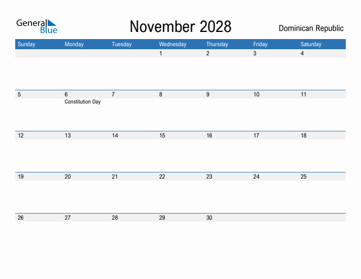 Fillable November 2028 Calendar