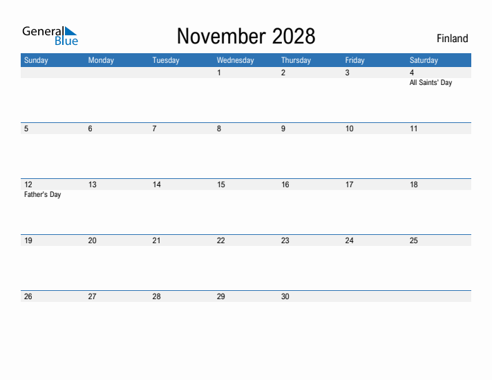 Fillable November 2028 Calendar