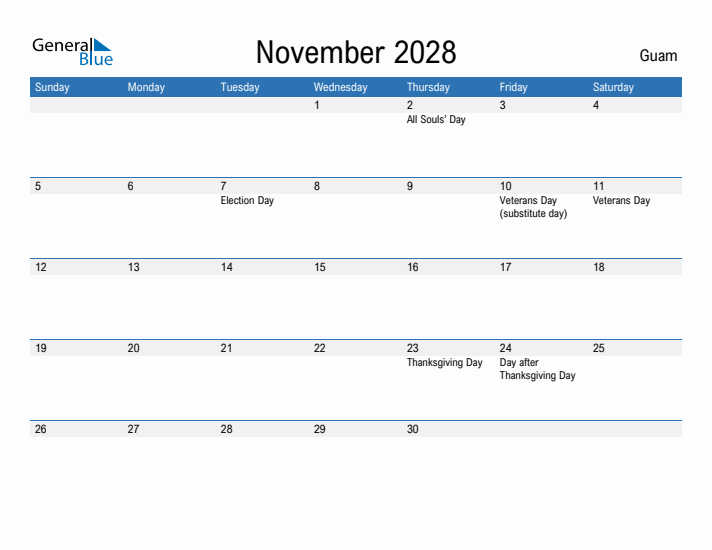 Fillable November 2028 Calendar