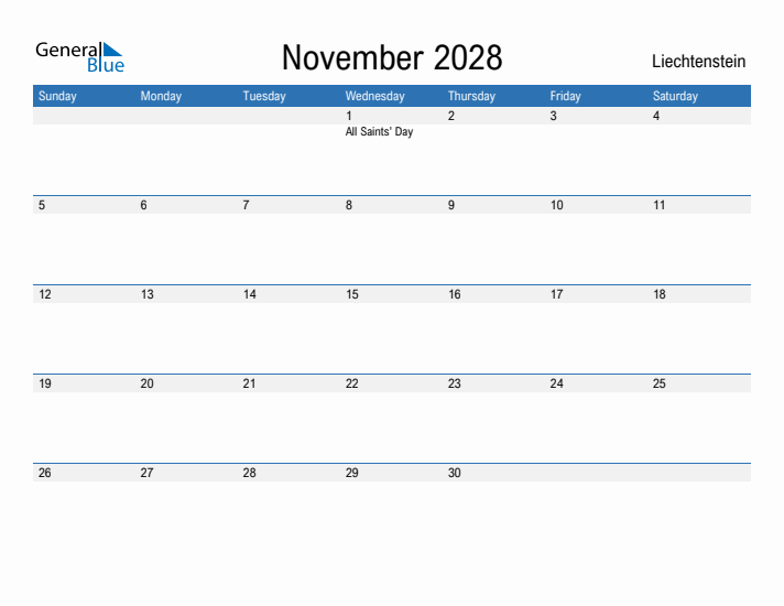 Fillable November 2028 Calendar