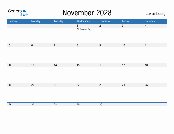 Fillable November 2028 Calendar