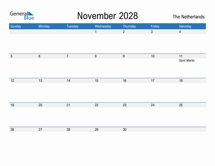 Fillable November 2028 Calendar