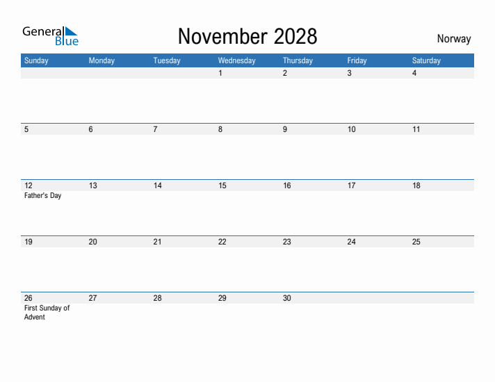 Fillable November 2028 Calendar