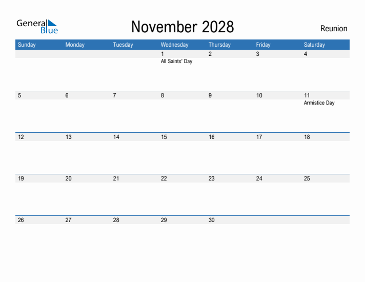 Fillable November 2028 Calendar