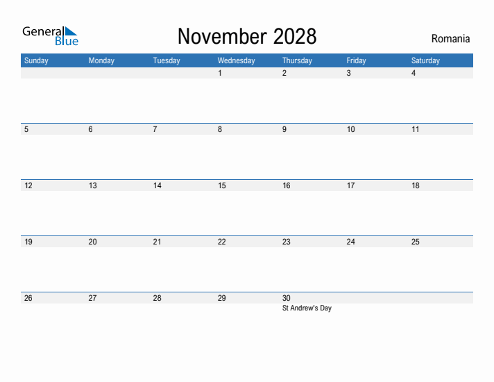 Fillable November 2028 Calendar