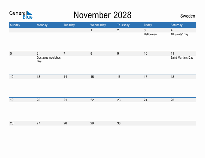 Fillable November 2028 Calendar