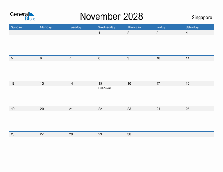 Fillable November 2028 Calendar