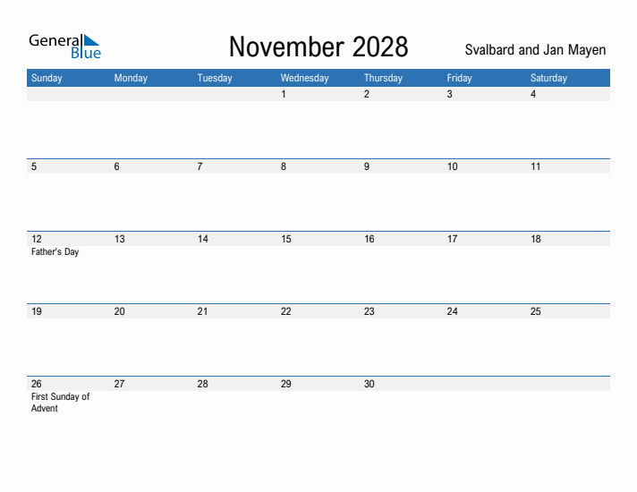 Fillable November 2028 Calendar