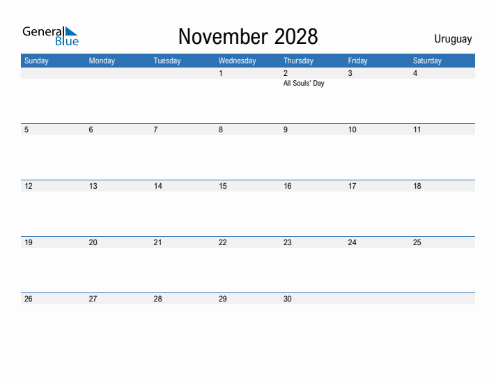 Fillable November 2028 Calendar