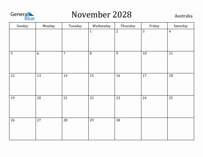 November 2028 Calendar Australia