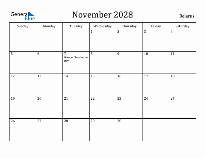 November 2028 Calendar Belarus