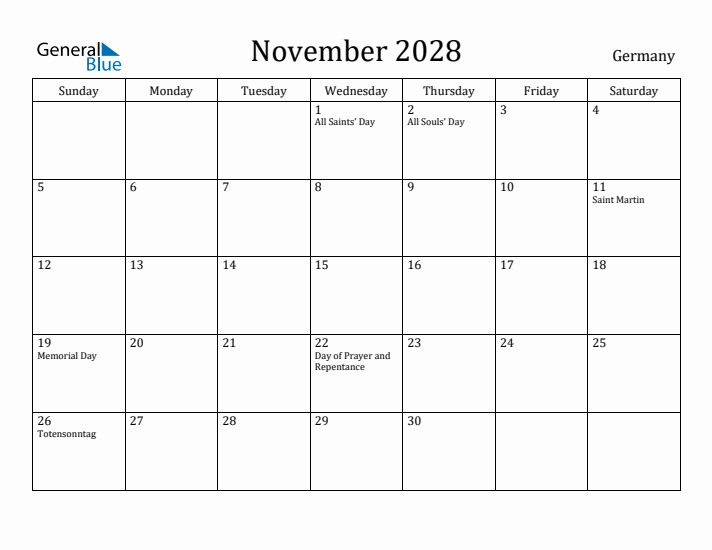 November 2028 Calendar Germany