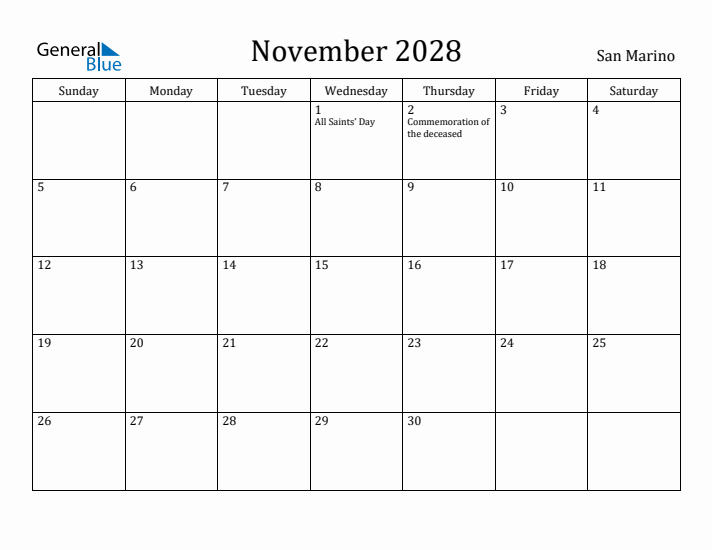 November 2028 Calendar San Marino