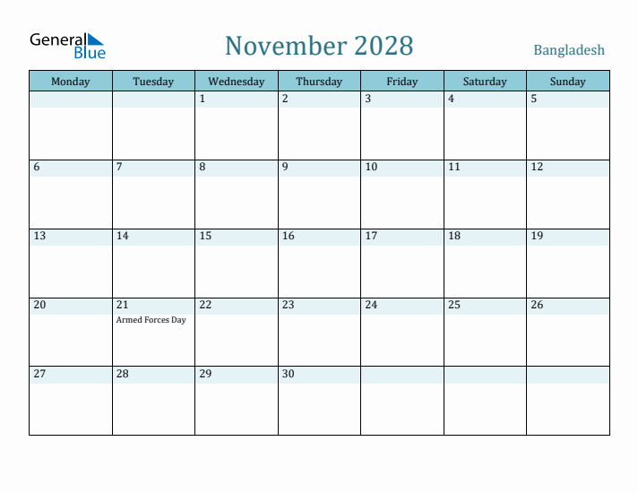 November 2028 Calendar with Holidays