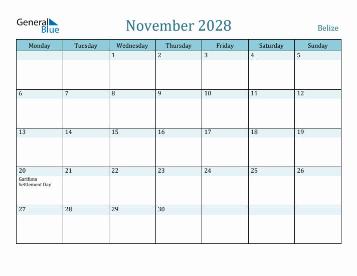 November 2028 Calendar with Holidays