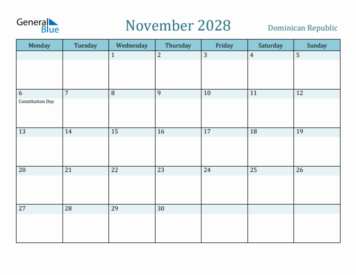 November 2028 Calendar with Holidays