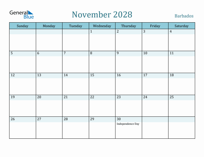 November 2028 Calendar with Holidays