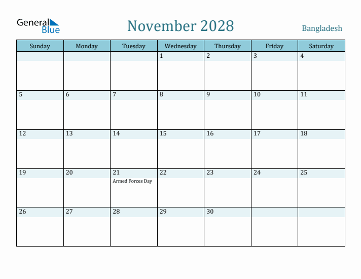 November 2028 Calendar with Holidays