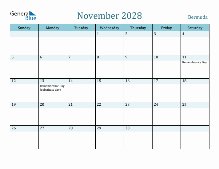 November 2028 Calendar with Holidays