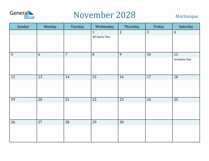 November 2028 Calendar with Holidays