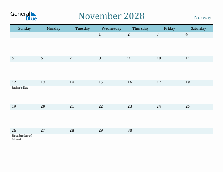 November 2028 Calendar with Holidays