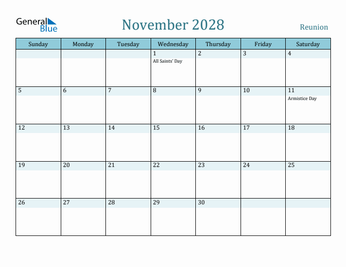 November 2028 Calendar with Holidays