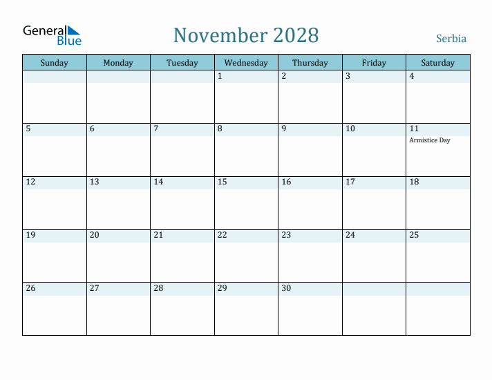 November 2028 Calendar with Holidays