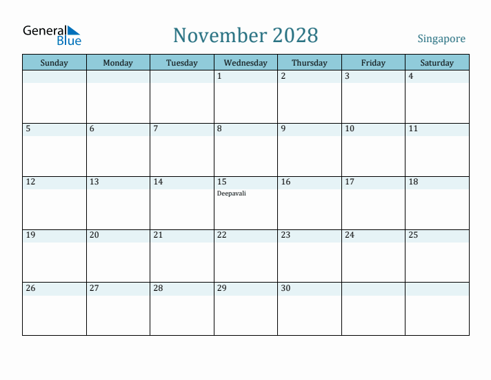 November 2028 Calendar with Holidays