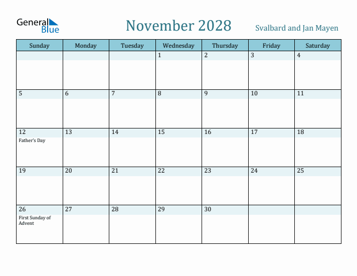 November 2028 Calendar with Holidays