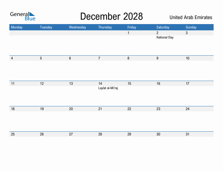 Fillable December 2028 Calendar