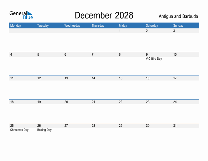 Fillable December 2028 Calendar