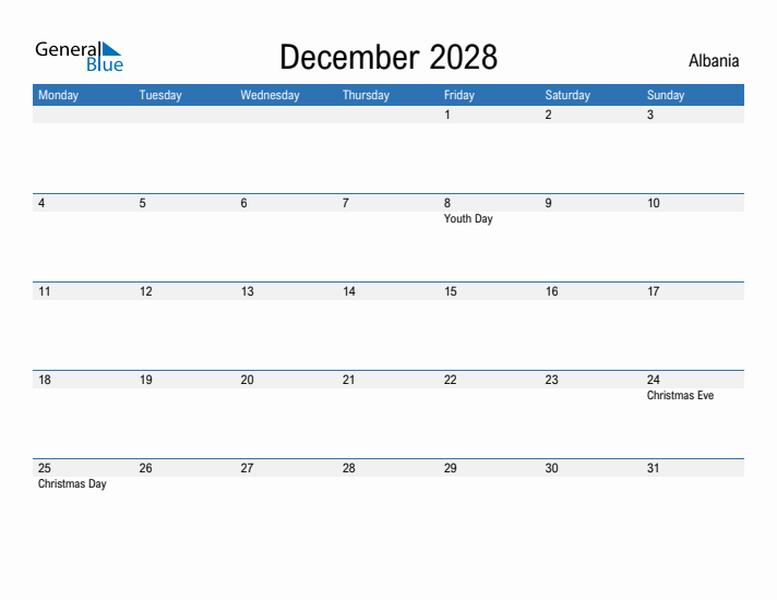 Fillable December 2028 Calendar