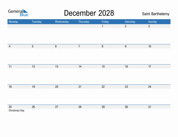 Fillable December 2028 Calendar