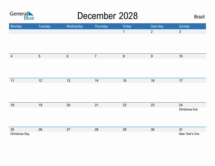 Fillable December 2028 Calendar