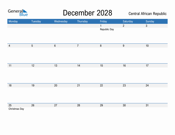 Fillable December 2028 Calendar