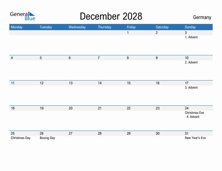 Fillable December 2028 Calendar