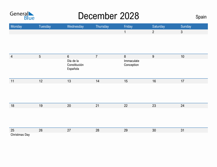 Fillable December 2028 Calendar