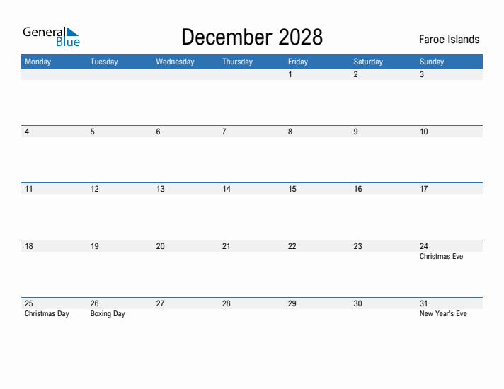 Fillable December 2028 Calendar