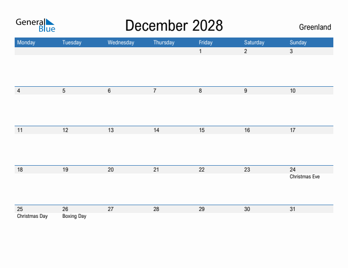 Fillable December 2028 Calendar