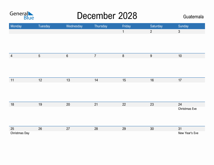 Fillable December 2028 Calendar