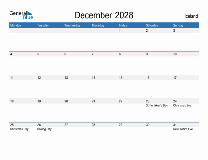 Fillable December 2028 Calendar