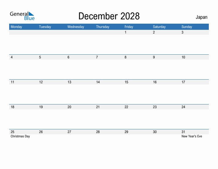 Fillable December 2028 Calendar