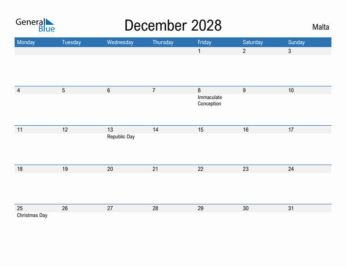 Fillable December 2028 Calendar