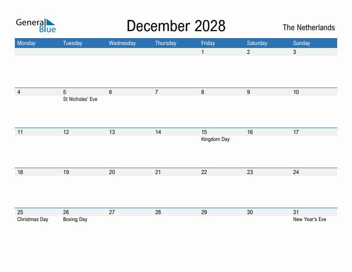 Fillable December 2028 Calendar