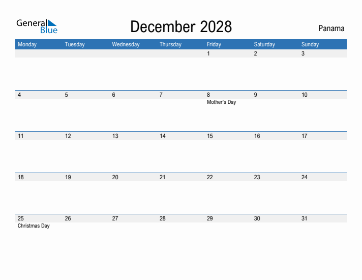 Fillable December 2028 Calendar