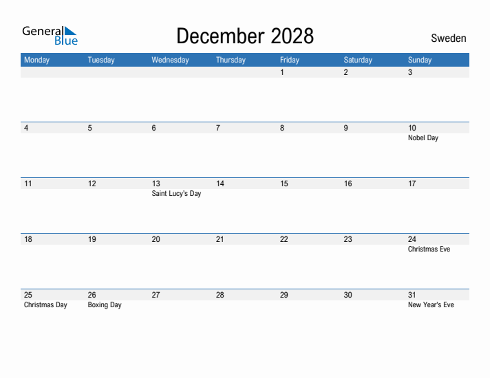 Fillable December 2028 Calendar