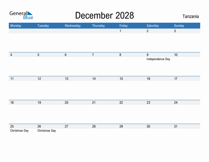 Fillable December 2028 Calendar