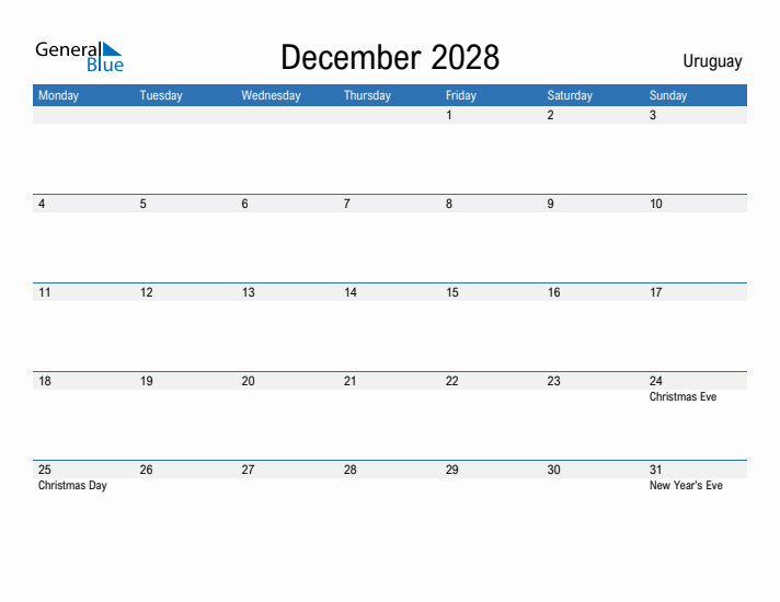 Fillable December 2028 Calendar