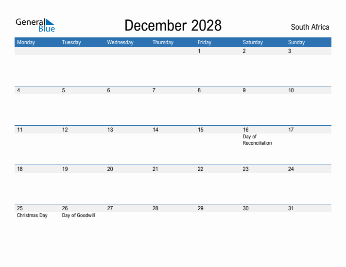 Fillable December 2028 Calendar